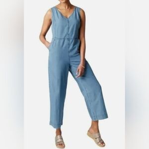 J. Jill Denim Light Blue Chambray Loose Fit Wide Leg Jumpsuit sz XL Petite